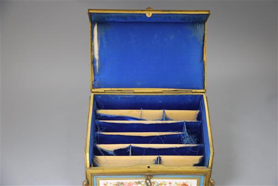 A Sevres style ormolu mounted stationery casket, late 19th century, W. 29.5cm